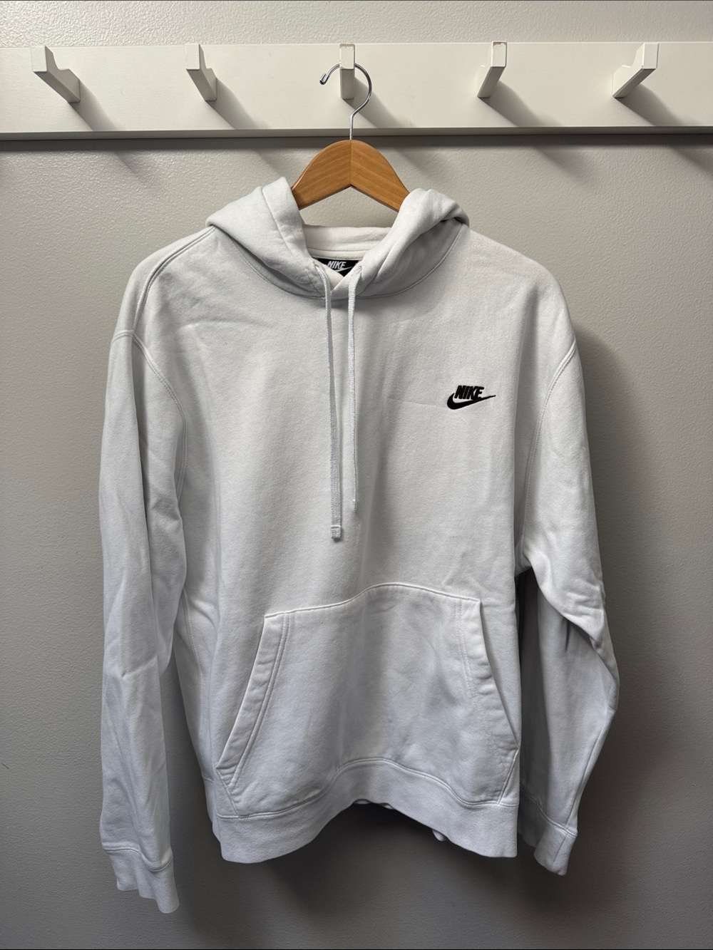 Nike Men’s White Crewneck Hoodie with Black Swoosh